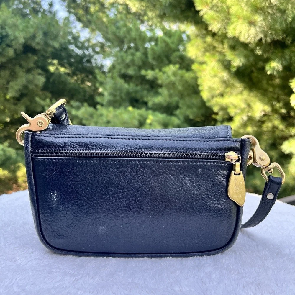 Libaire‎ Classic East West Handbag Pebbled Leather Purse Black Flap Front Brass